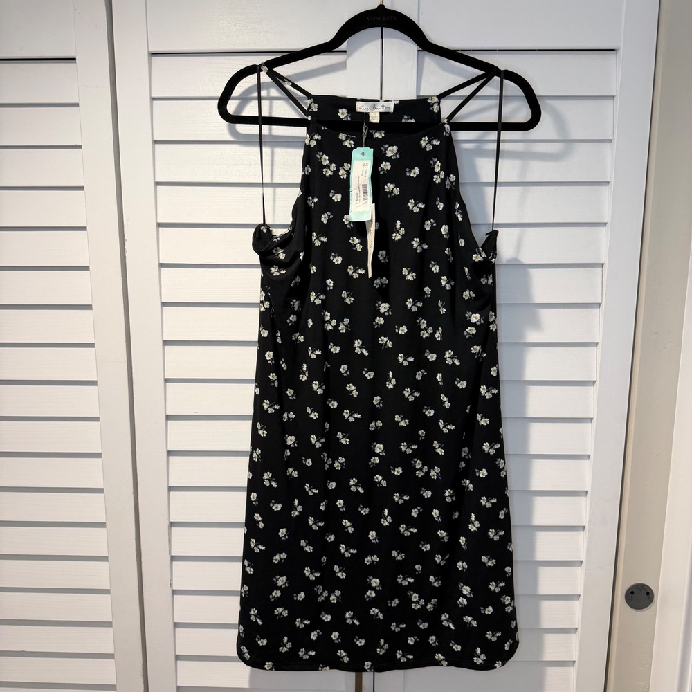 Nine Britton Jemima Brushed Knit Dress Black Floral Sleeveless Halter XL New‎